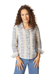 Embroidered Cotton Striped Shaped Hem Shirt - 49224