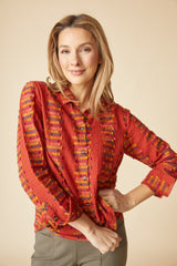 Embroidered Cotton Striped Shaped Hem Shirt - 49224