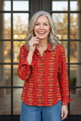 Embroidered Cotton Striped Shaped Hem Shirt - 49224
