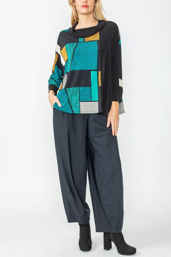 IC Collection Colorblock Tunic Top in Teal/Multi - 4922T-TL