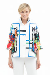 Geometric Art-Print Jacket in Multi on White - 4955
