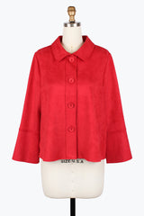 Microsuede Button Front Jacket in Red - 4977-RD