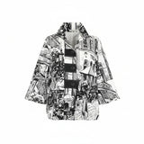 Black & White Cityscape Button Jacket - 4996