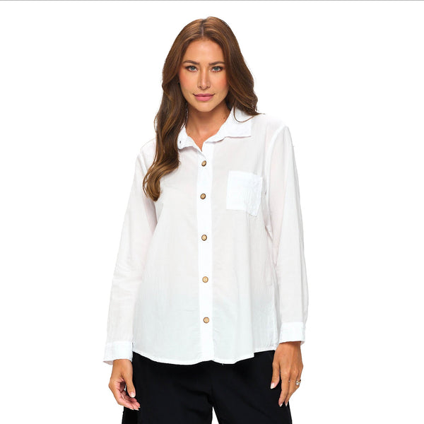 Focus Cotton Voile Button Front Shirt in White- V404