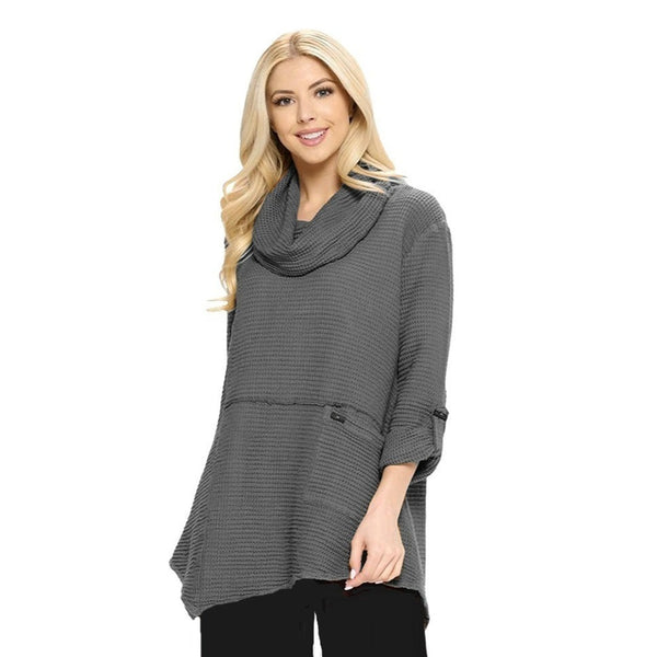 Focus Fashion Cowl-Neck Waffle Tunic in Luna Gunmetal - FW-124-LGT - Size S Only!