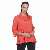 Drape-Neck Patch Pocket Tunic in Coral Red - 3515