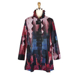Zigzag Button Patch Coat in Wine/Multi - 5014-WN