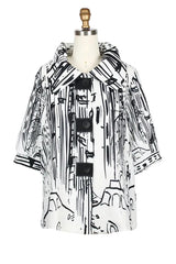 "City Life" Print Swing Jacket in Black & White - 5037