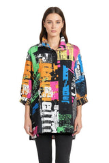 Graffiti Print Swing Jacket in Multi - 5038