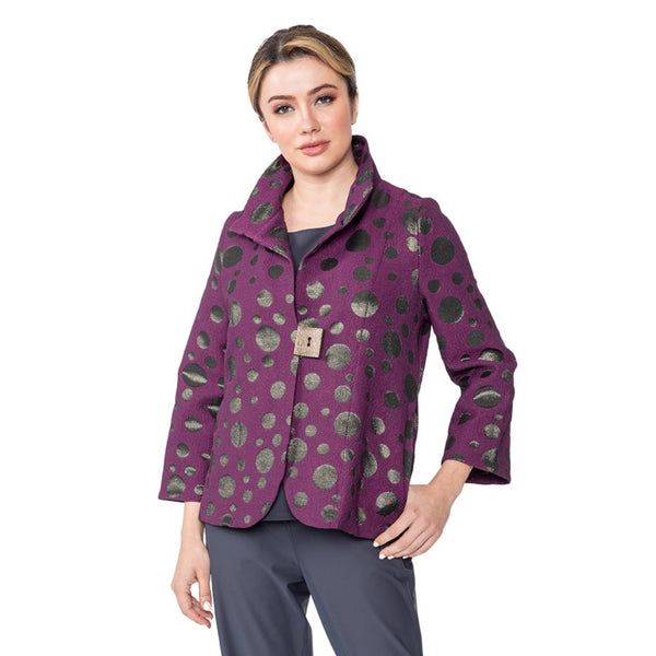 IC Collection Metallic Dot One-Button Jacket in Plum - 5074J-PLM
