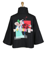 Collage Art Print Cropped Jacket - 5085-Blk