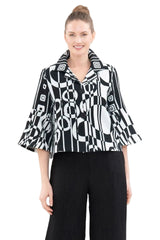 Bold Abstract Geometric Short Jacket - Black/White- 5086