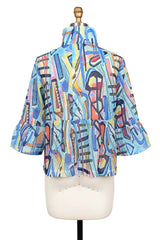 Artful Abstract Print Jacket with Wired Collar - 5091-BLU