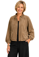Soft Vegan Suede Zip-Front Jacket in Beige - 5125-BGE