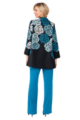 Just In! Textured Rose Print Jacket in Blue - C1202J-BLU