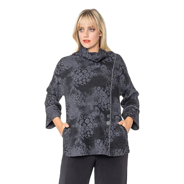 IC Collection Print Cowl-Neck Sweater Top in Black - 5396T-BLK - Size XL Only!