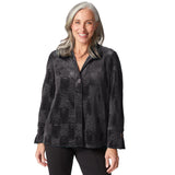 Soft Textured Crushed Velvet Hidden Placket Swing Shirt - 54746