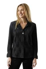 Soft Textured Crushed Velvet Swing Shirt in Black - 54746
