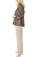 Elegant Jacquard Stand Collar Jacket in Chocolate - 5518J - Size M Only!