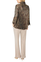 Elegant Jacquard Stand Collar Jacket in Chocolate - 5518J - Size M Only!