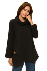 Cowl-Neck Waffle Tunic in Black Coffee - FW153-BLK - Sizes S & M