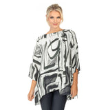 Easy Brushstroke Print Asymmetric Tunic - 6104T-BLK
