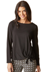 Core Travel Knit Solid Tie Front Top - 55928