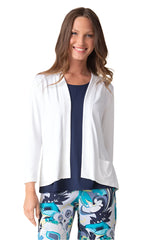 Shirred Back Open Front Short Cardigan in White - 55930-WHT