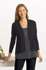 Shirred Back Open Front Short Cardigan in Black - 55930-BK