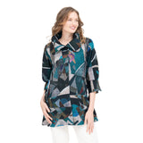 Abstract Herringbone Swing Coat in Teal - 4903-TL