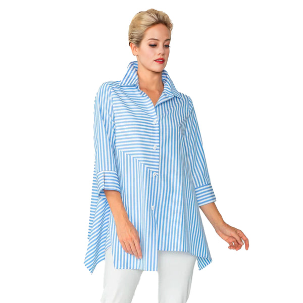 IC Collection "Mixed Direction" Asymmetric Shirt in Blue & White - 4691B