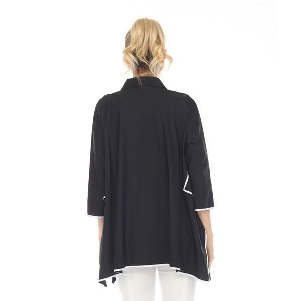 IC Collection Contrast-Trim Blouse in Black/White - 5661B-BK