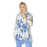 Sheer Floral Hi-Low Blouse in Blue - 2277J - Size XL Only!