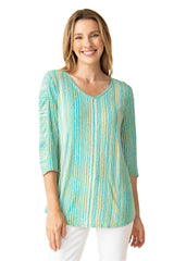 Beach Front Waves V-Neck Tunic Top in Leaf - 57940-LF - Size M Only!