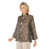 Elegant Jacquard Stand Collar Jacket in Chocolate - 5518J - Size M Only!