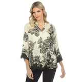 Ivory & Black Butterfly Silk-Blend Blouse - 1213TBA