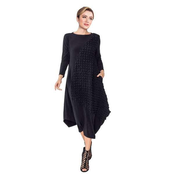 IC Collection Mixed Texture Dress in Black - 5813D