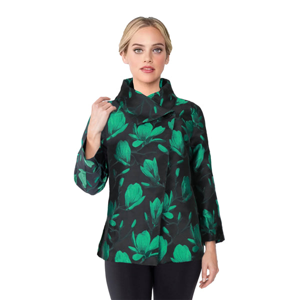 IC Collection Holiday Floral Jacquard Jacket in Green - 5841J