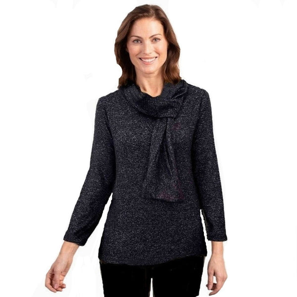 Habitat Soft Knit Tie Neck Pullover in Black - 35880-BLK - Size XS Only!