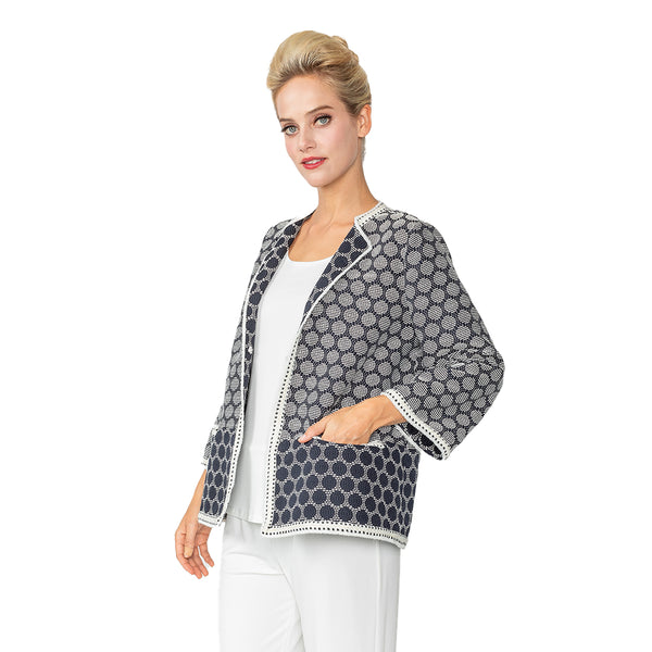 IC Collection Two-Tone Polka-Dot Open Front Jacket in Black & White - 6055J