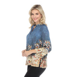Floral Design Blouse on Indigo Background - 1213EAI