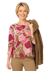 Floral Cotton High-Low Tee in Rose - 17325 - Sizes XS & XL Only!