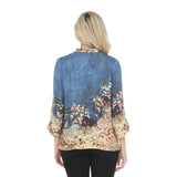 Floral Design Blouse on Indigo Background - 1213EAI