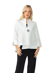 Textured One-Button Asymmetric Jacket in White - 6288J-WT