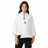 Textured One-Button Asymmetric Jacket in White - 6288J-WT