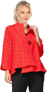 Elegant Textured One-Button Jacket in Red - 6288J-RD