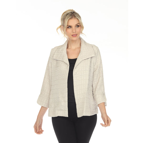 IC Collection Jacquard Open Front Jacket in Light Taupe - 6289J-TP