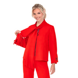 Modern Zip-Front Jacket with Fringe Scarf in Red - 6929J-RD
