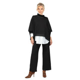 Fashion-Forward High Collar Poncho with Zip Sides in Black - 7136T-BLK