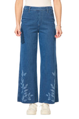 Knit Denim Leaves Relaxed Leg Jean - 64271